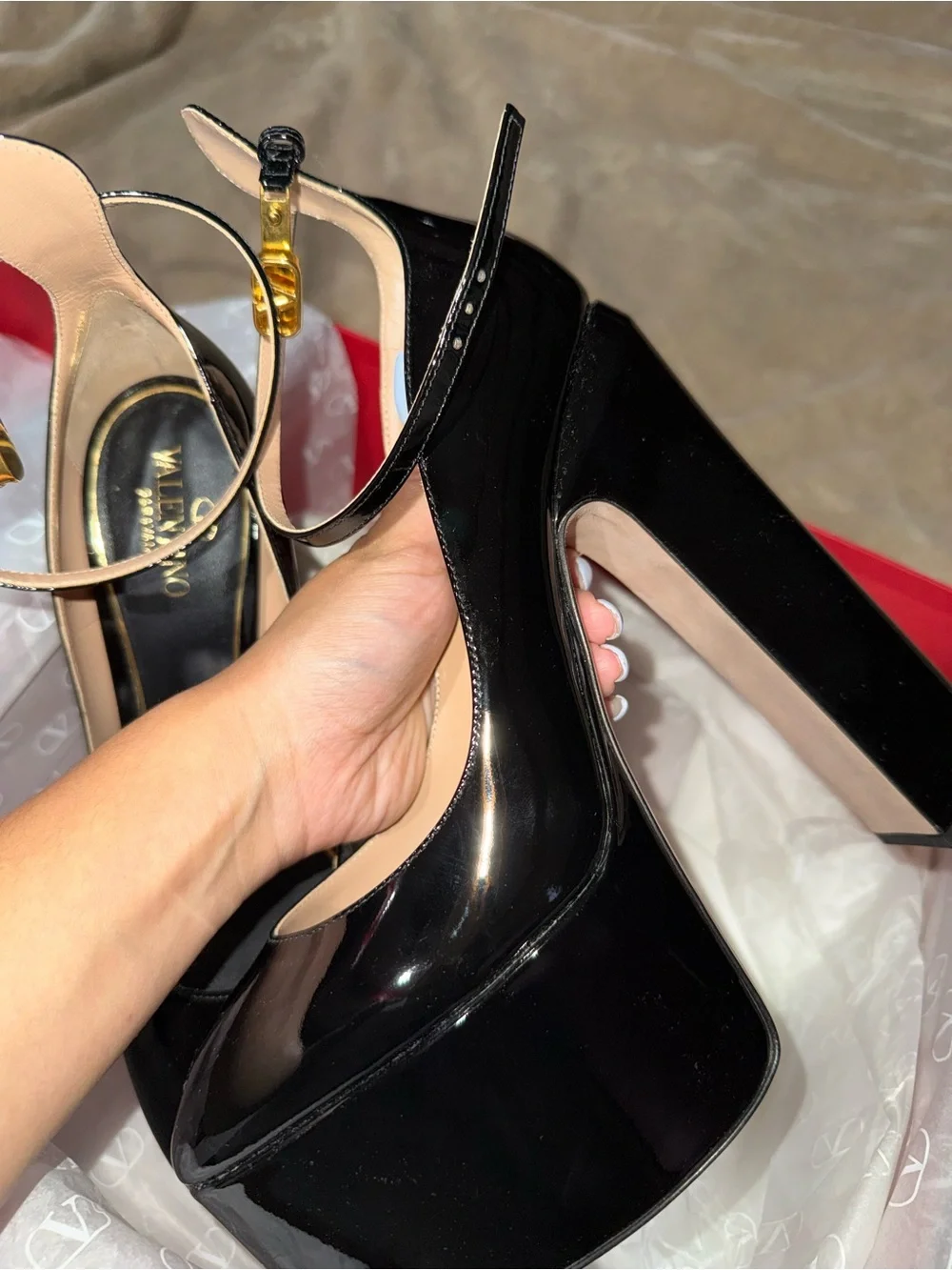 Valentino Black Patent Leather Platform Slingback Pumps